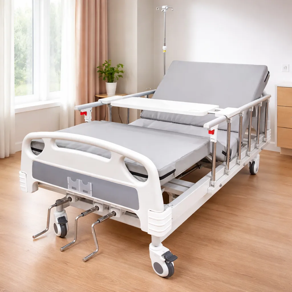 Katil hospital 3 fungsi manual dengan ketinggian boleh laras 40cm hingga 65cm